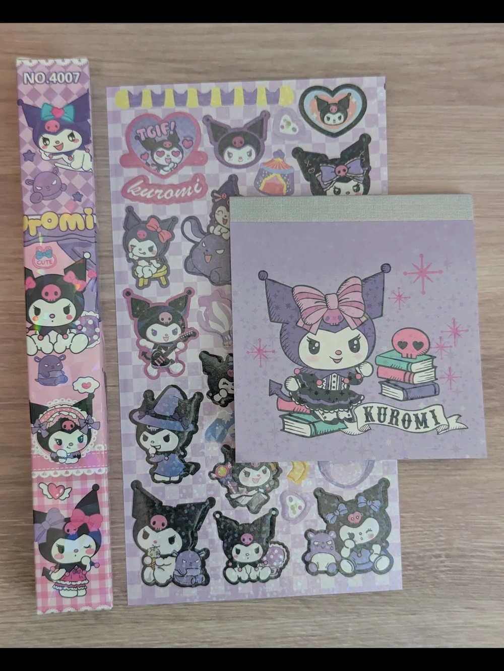 Kuromi Purple Sticker, Mystery Pen & Notepad Set